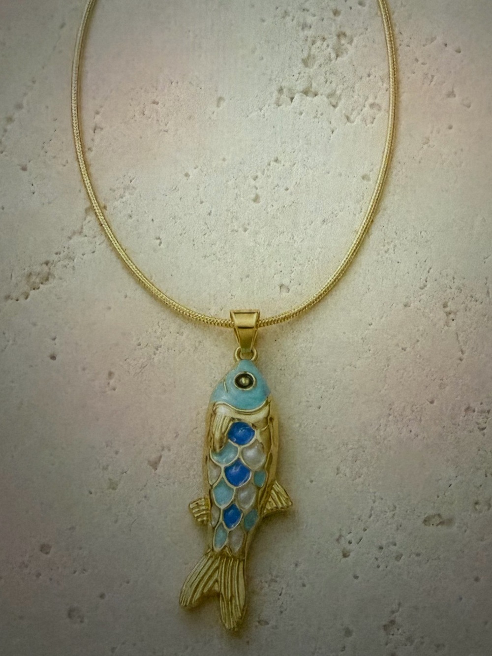 Elan 18 Kt Gold Plated  Blue Fish Pendant Necklace - 18 inches - NEW
